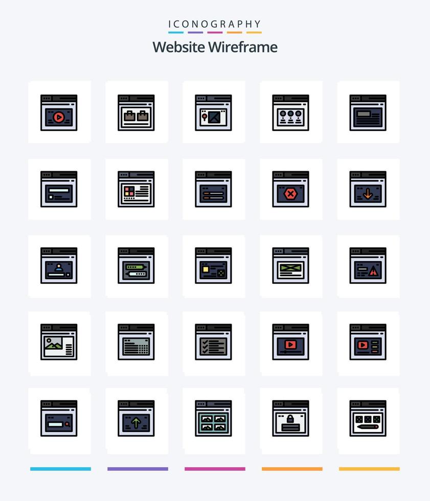 Creative Website Wireframe 25 Line FIlled icon pack  Such As website. page. website. internet. web vector