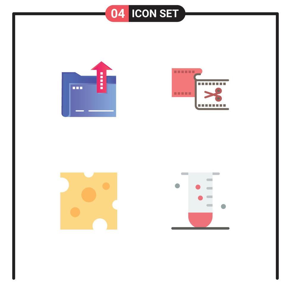 Modern Set of 4 Flat Icons and symbols such as folder cheese storage edit food Editable Vector Design Elements