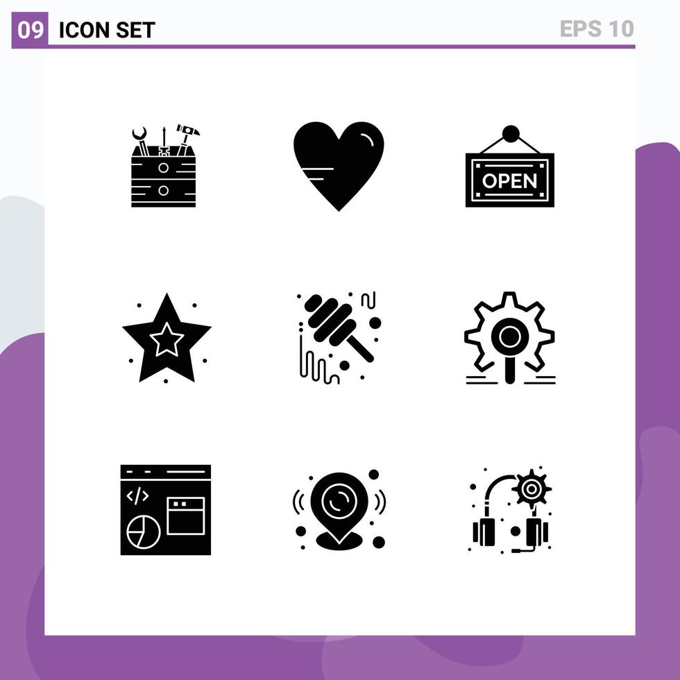 Pack of 9 Modern Solid Glyphs Signs and Symbols for Web Print Media such as jam fall open autumn interface Editable Vector Design Elements