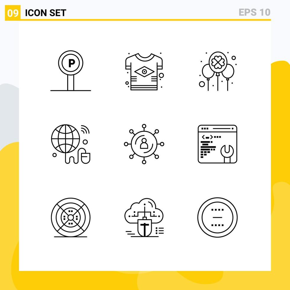 9 Universal Outlines Set for Web and Mobile Applications wifi internet of things flag irish day Editable Vector Design Elements