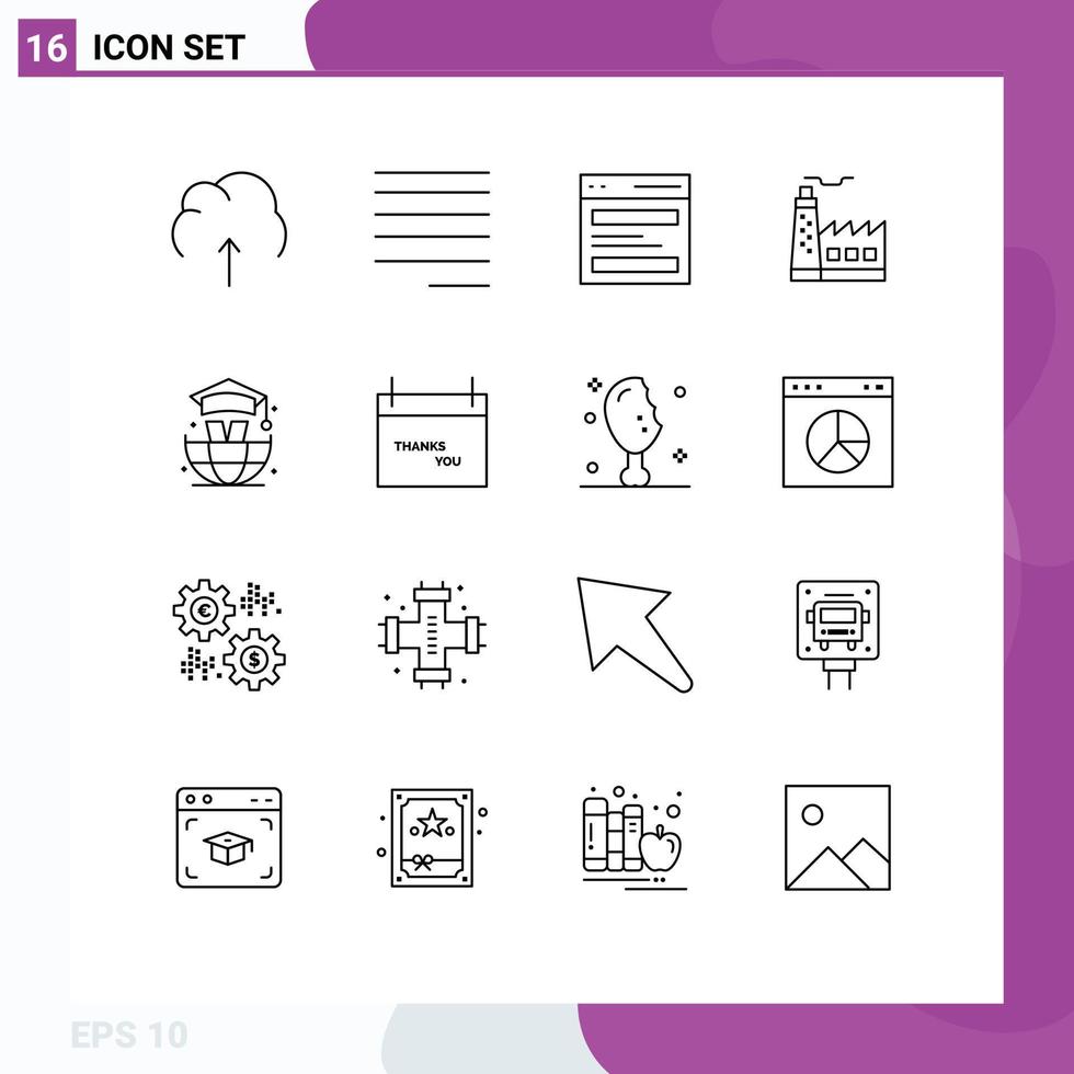 Modern Set of 16 Outlines and symbols such as world construction communication factory user Editable Vector Design Elements