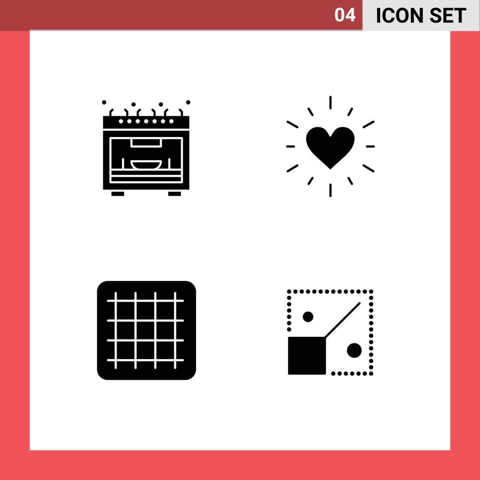 Set of 4 Vector Solid Glyphs on Grid for kitchen resize heart gird creative Editable Vector Design Elements