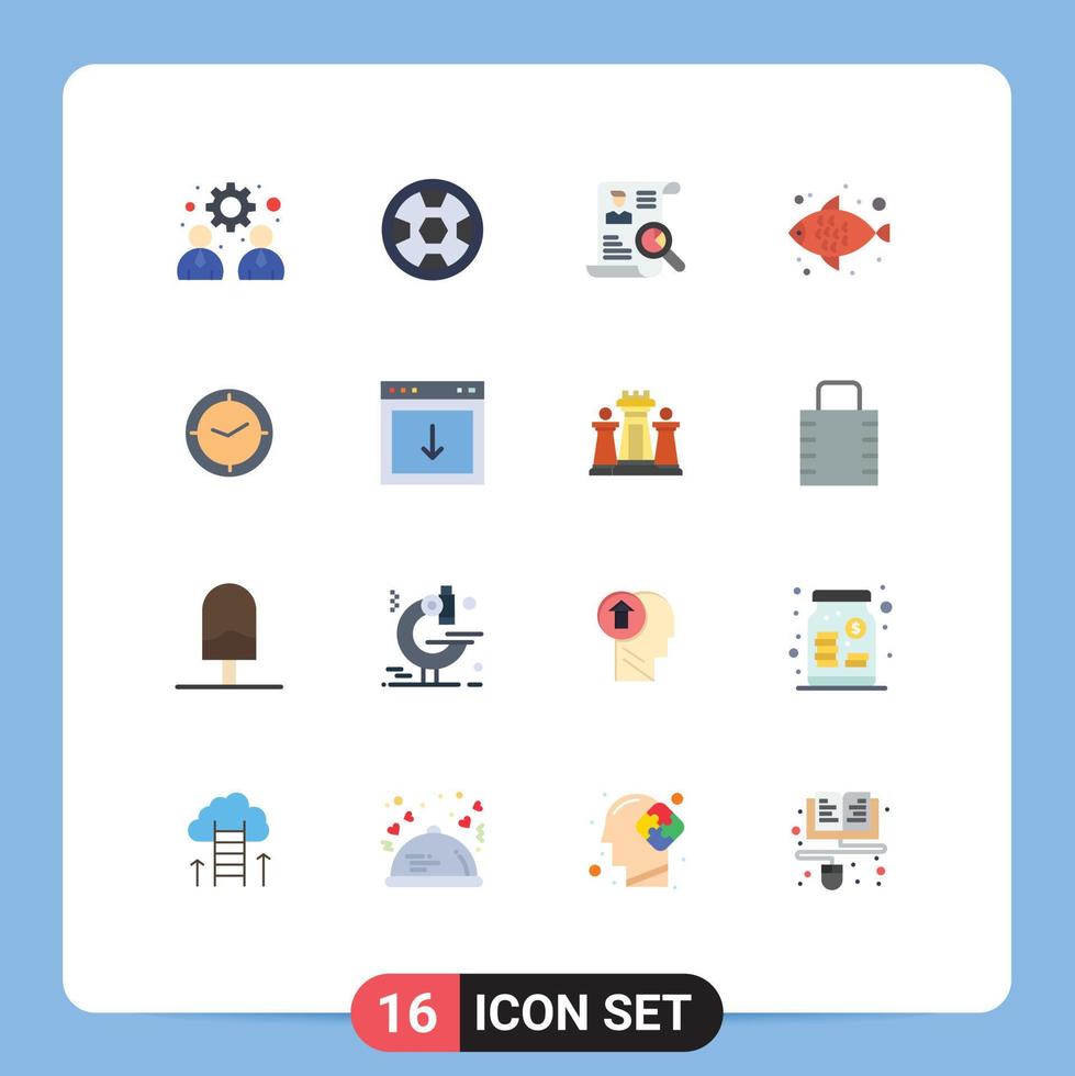 16 Universal Flat Color Signs Symbols of time water resume sea food search Editable Pack of Creative Vector Design Elements