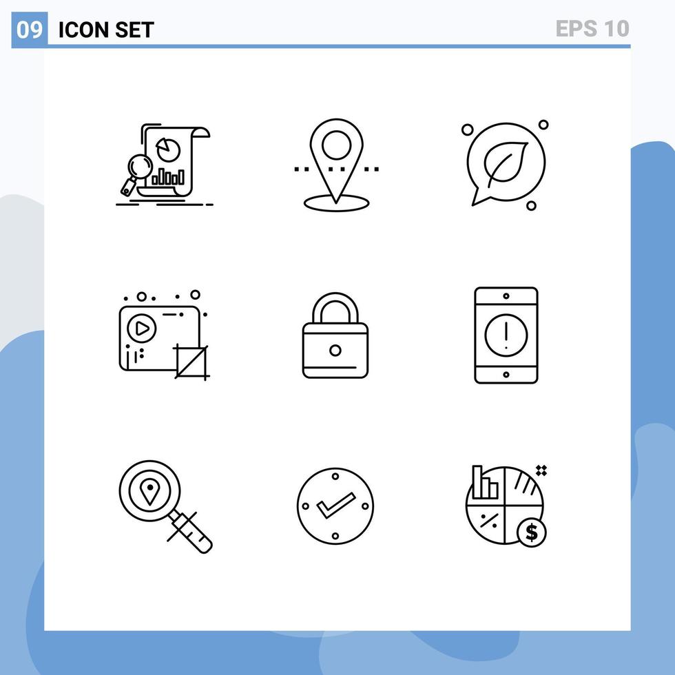 Mobile Interface Outline Set of 9 Pictograms of education production chat media audio Editable Vector Design Elements
