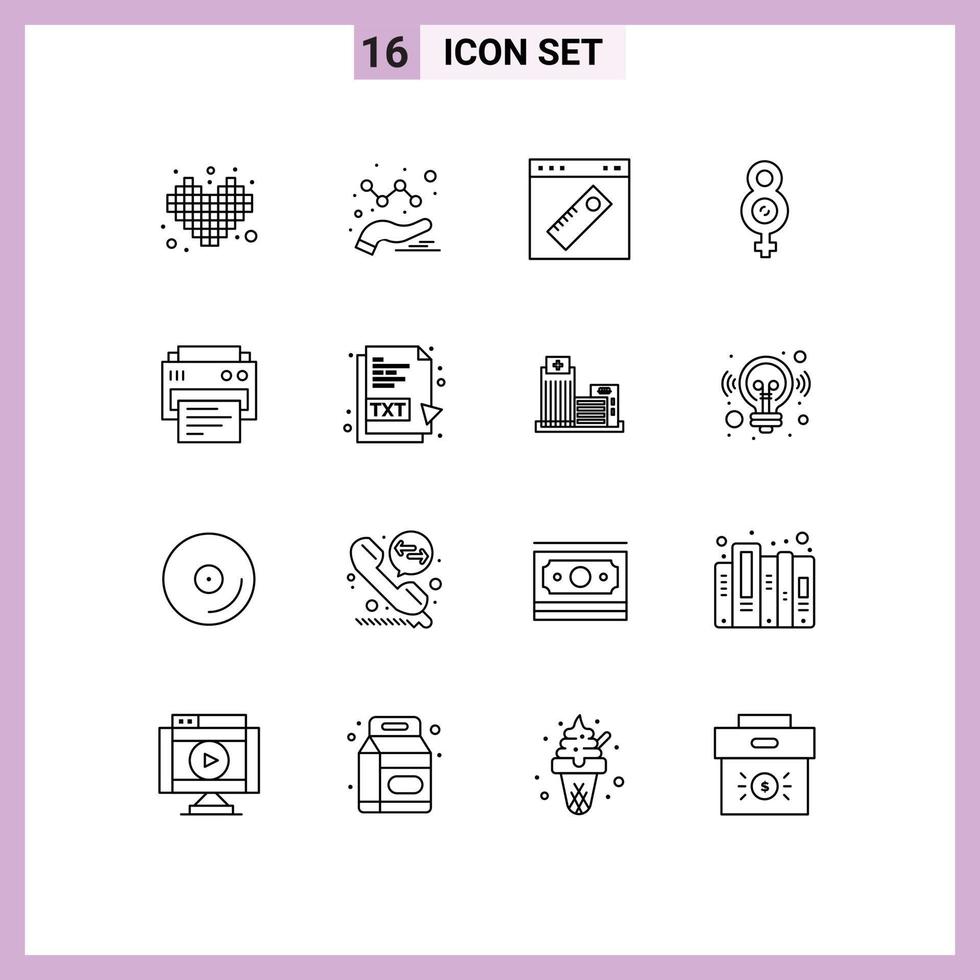 Set of 16 Modern UI Icons Symbols Signs for printing printer page female eight Editable Vector Design Elements