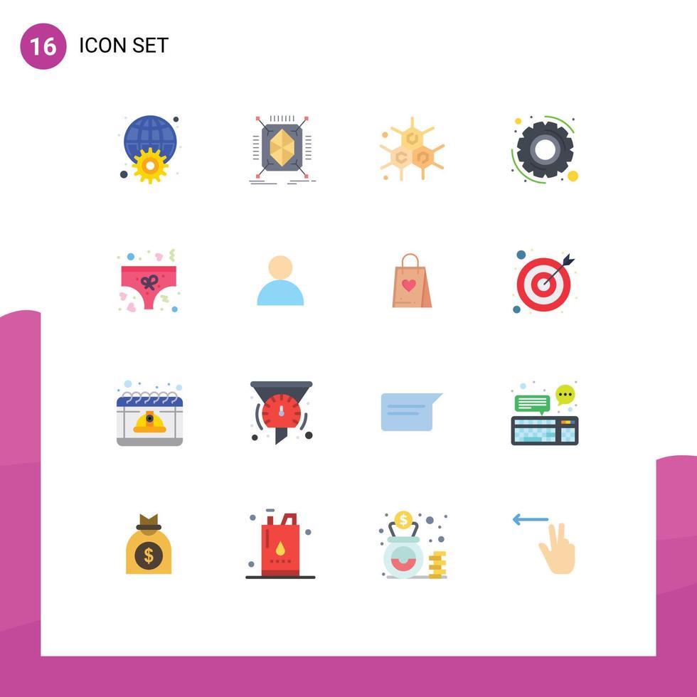 16 Thematic Vector Flat Colors and Editable Symbols of underpants clothing structure settings gear Editable Pack of Creative Vector Design Elements