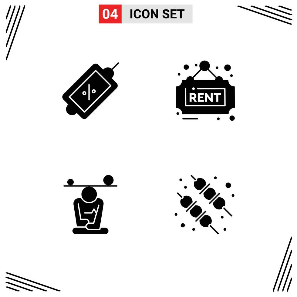 Group of 4 Solid Glyphs Signs and Symbols for ecommerce concentration tag rent mind Editable Vector Design Elements