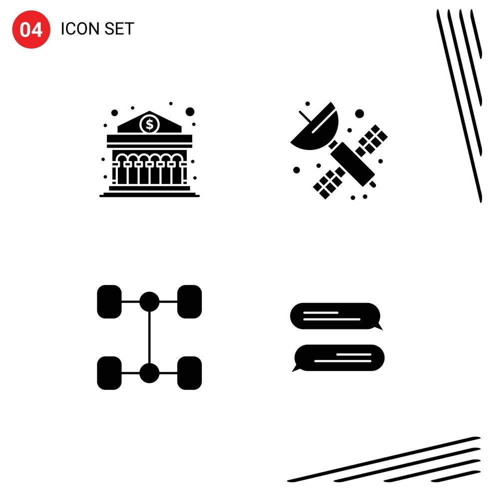 4 Universal Solid Glyphs Set for Web and Mobile Applications bank vehicles money satellite messaging Editable Vector Design Elements