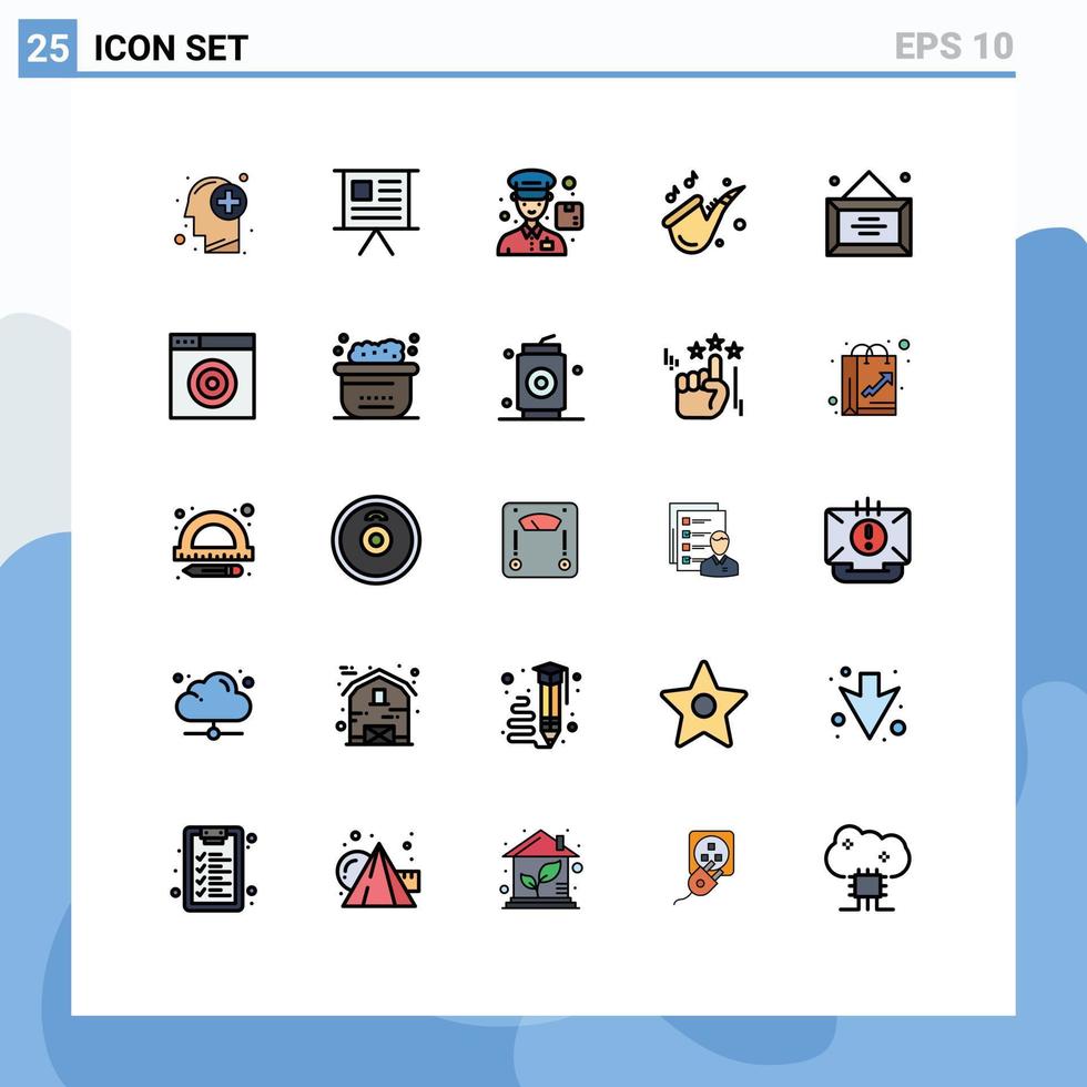 Set of 25 Modern UI Icons Symbols Signs for desk saxophone presentation play instrument Editable Vector Design Elements