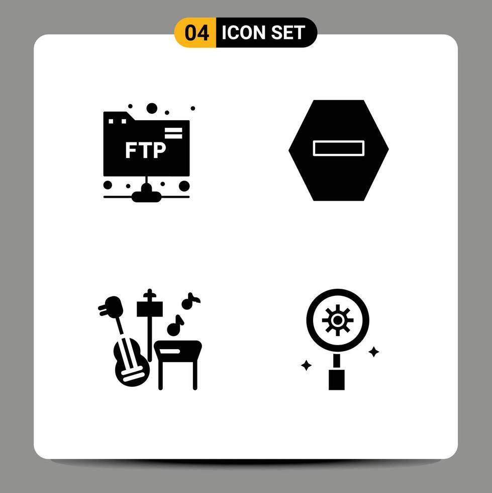 4 Thematic Vector Solid Glyphs and Editable Symbols of account search ban guitar gear Editable Vector Design Elements