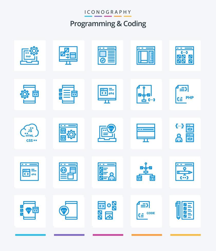 Creative Programming And Coding 25 Blue icon pack  Such As develop. app. develop. page. develop vector