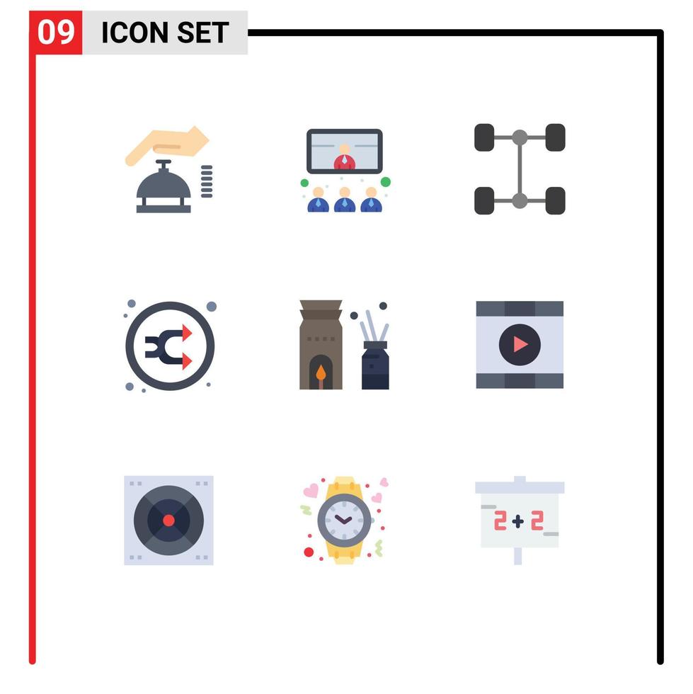 Modern Set of 9 Flat Colors and symbols such as burner shuffle video random mix Editable Vector Design Elements