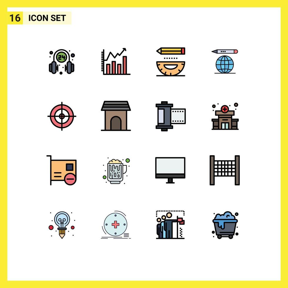 16 Creative Icons Modern Signs and Symbols of shooting education globe chart world development Editable Creative Vector Design Elements