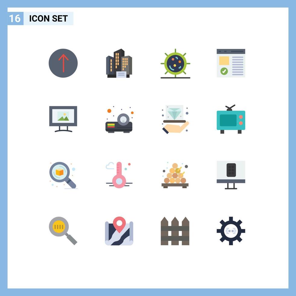 Universal Icon Symbols Group of 16 Modern Flat Colors of monitor development fitness develop browser Editable Pack of Creative Vector Design Elements