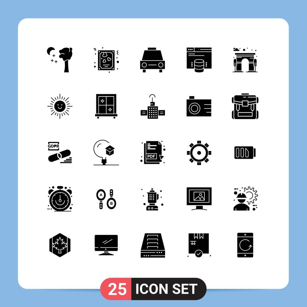 25 Thematic Vector Solid Glyphs and Editable Symbols of city web sedans server hosting website Editable Vector Design Elements