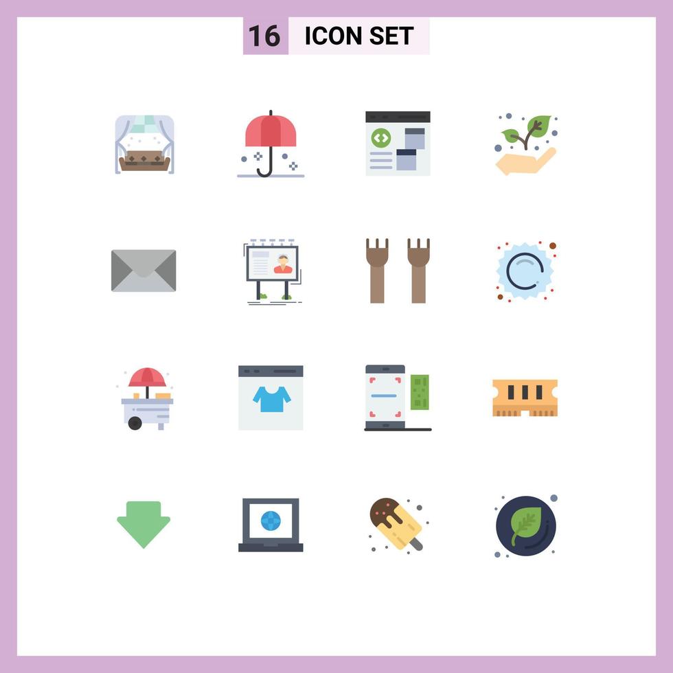 Set of 16 Modern UI Icons Symbols Signs for mail growth sunshade eco develop Editable Pack of Creative Vector Design Elements