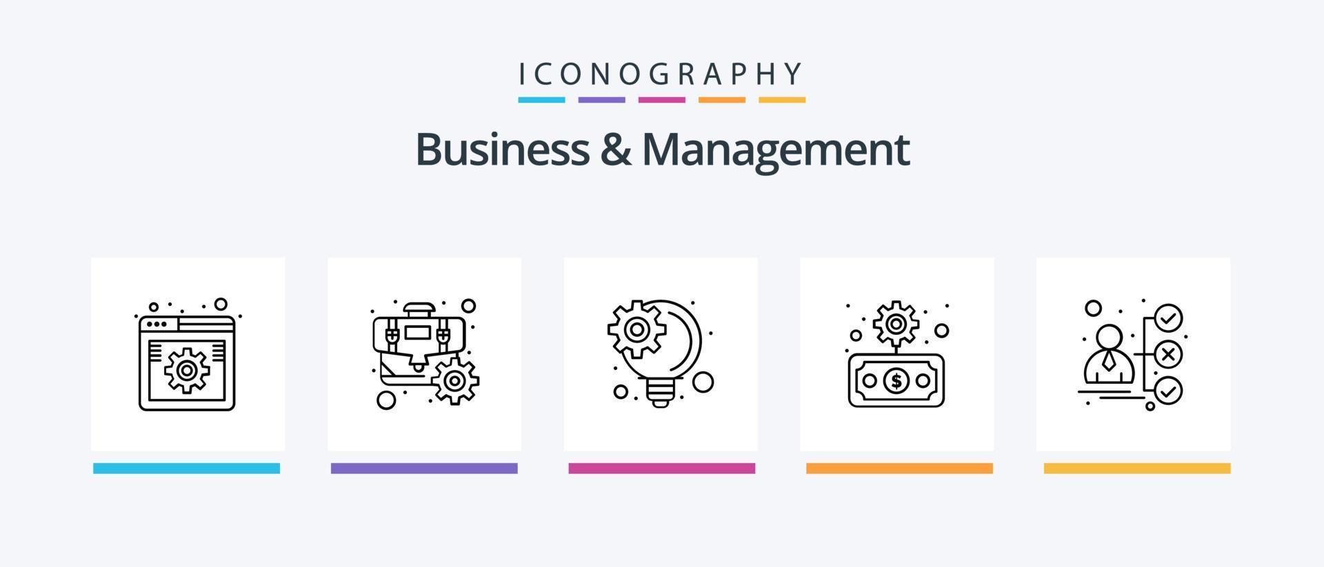 paquete de iconos de la línea 5 de negocios y gestión que incluye la gestión. desarrollo. negocio. proceso innovador. manejo de ideas diseño de iconos creativos vector