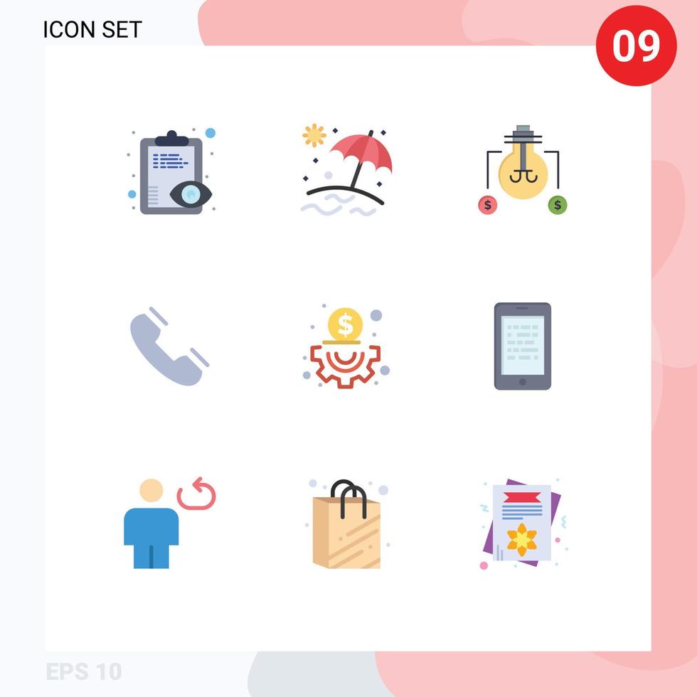 9 User Interface Flat Color Pack of modern Signs and Symbols of content ring idea telephone contact Editable Vector Design Elements