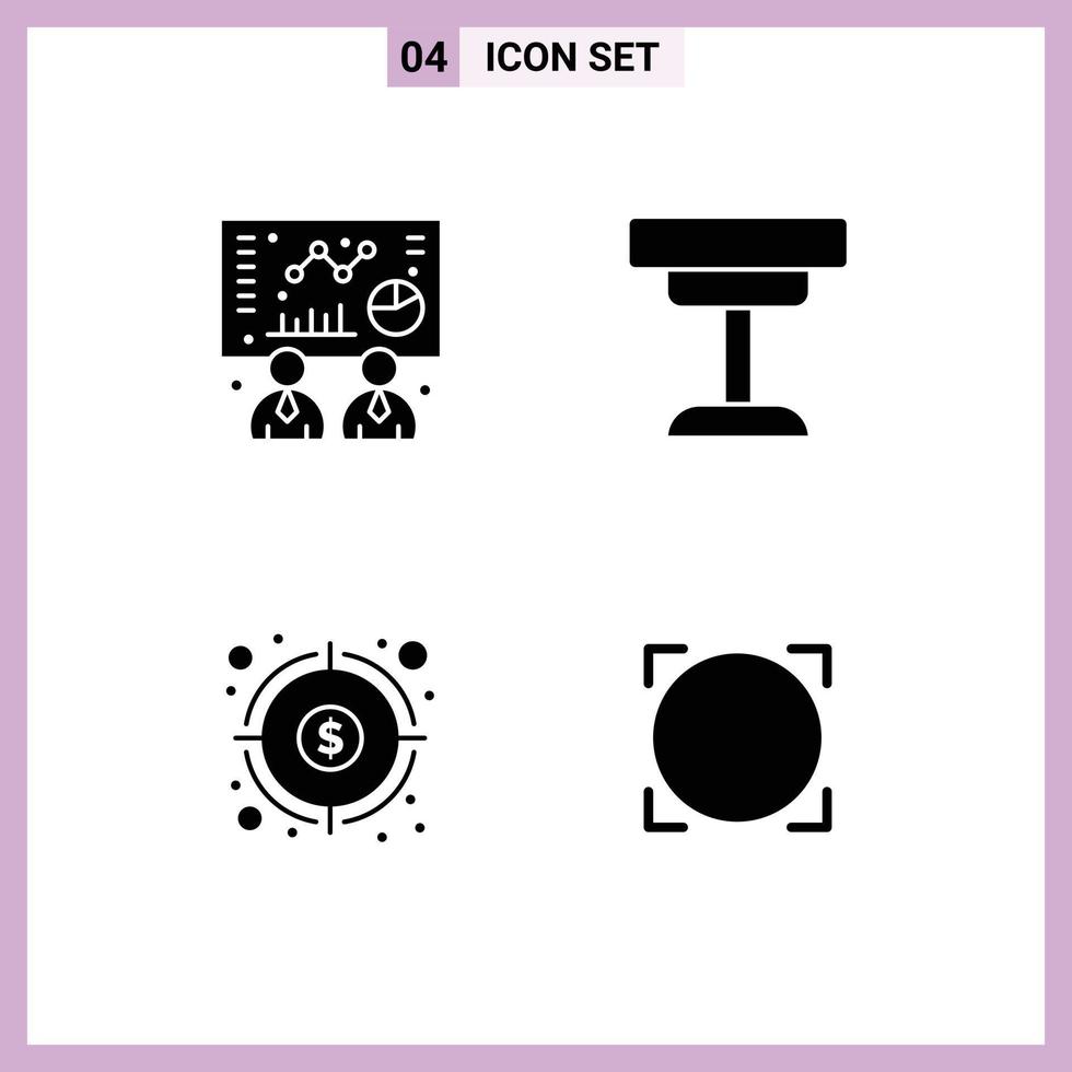 Editable Vector Line Pack of 4 Simple Solid Glyphs of business financial decor interior goal Editable Vector Design Elements