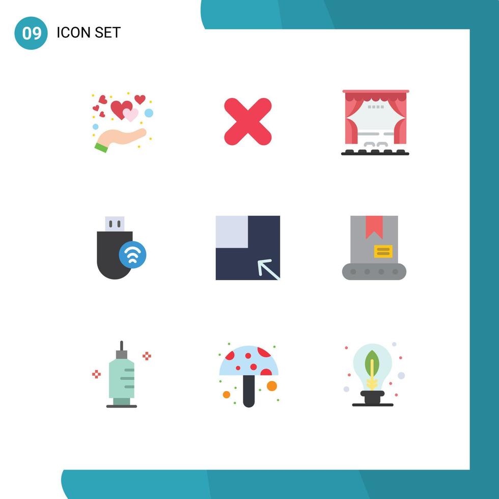 paquete de 9 signos y símbolos de colores planos modernos para medios de impresión web, como dispositivos de cortina de hardware de barra, elementos de diseño de vectores editables de entretenimiento