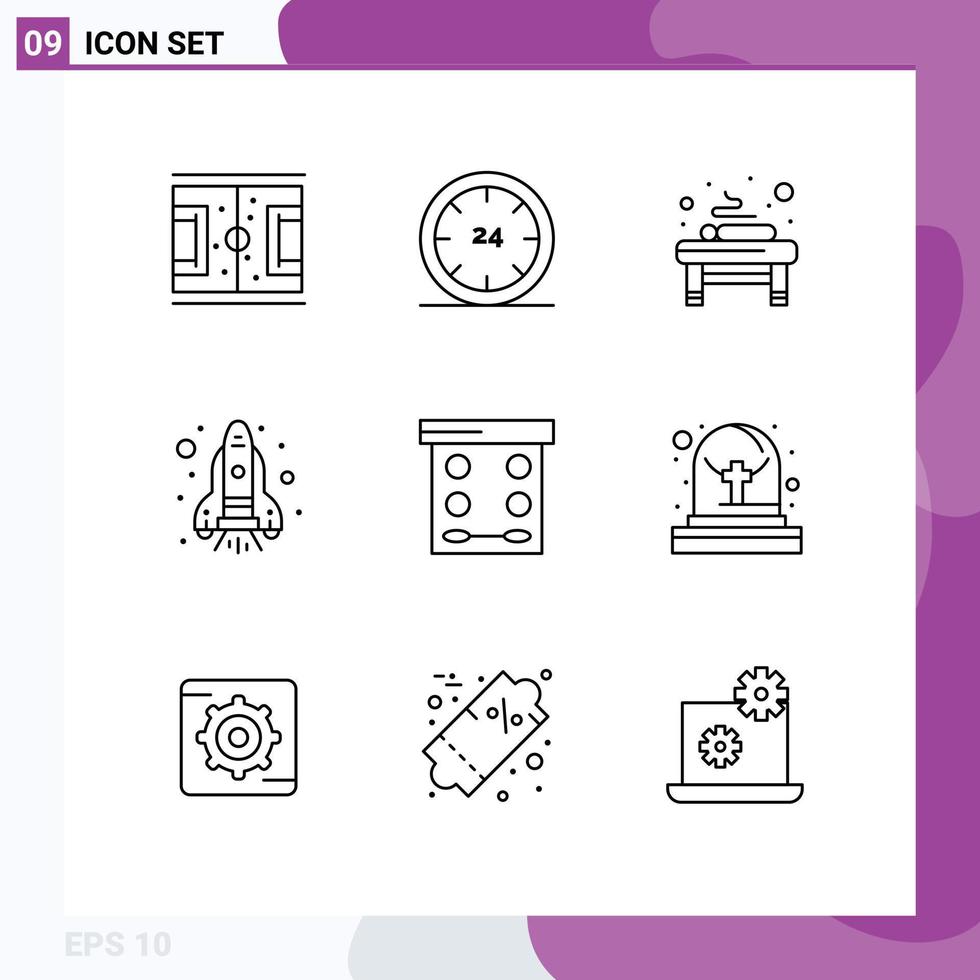 Stock Vector Icon Pack of 9 Line Signs and Symbols for beauty rocket e flame relaxation Editable Vector Design Elements