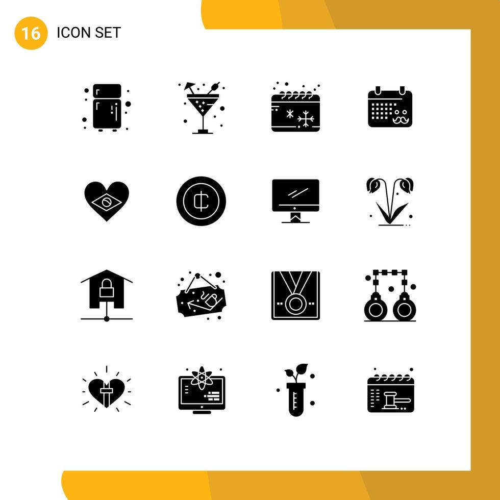 User Interface Pack of 16 Basic Solid Glyphs of flag heart cold fathers day dad Editable Vector Design Elements