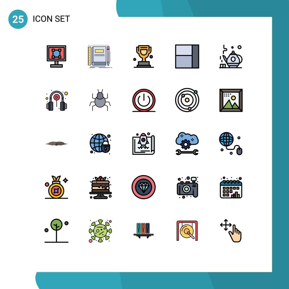 25 iconos creativos, signos y símbolos modernos de diseño de tetera, cuadrícula de bolsillo, trofeo, elementos de diseño vectorial editables vector