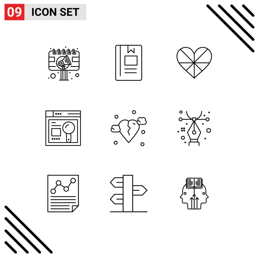 9 User Interface Outline Pack of modern Signs and Symbols of search browser learning gift like Editable Vector Design Elements