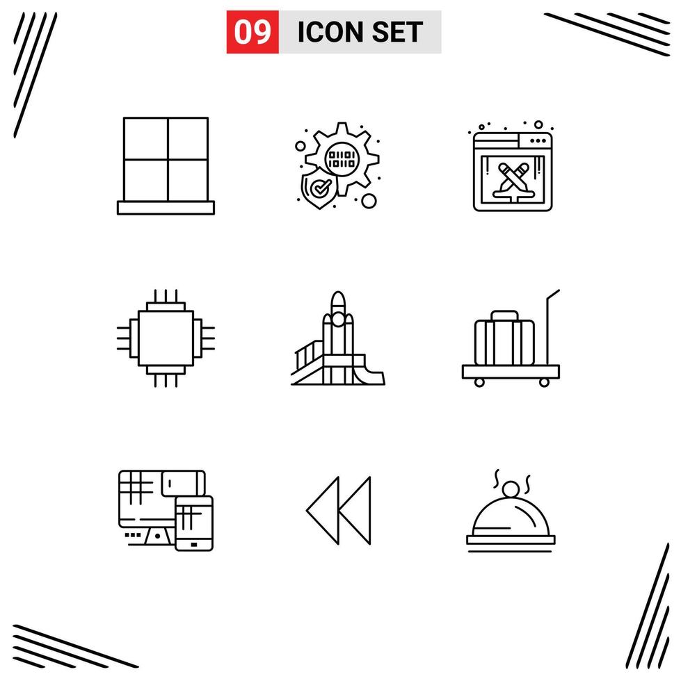 Group of 9 Modern Outlines Set for nuclear bomb software equipment electric Editable Vector Design Elements