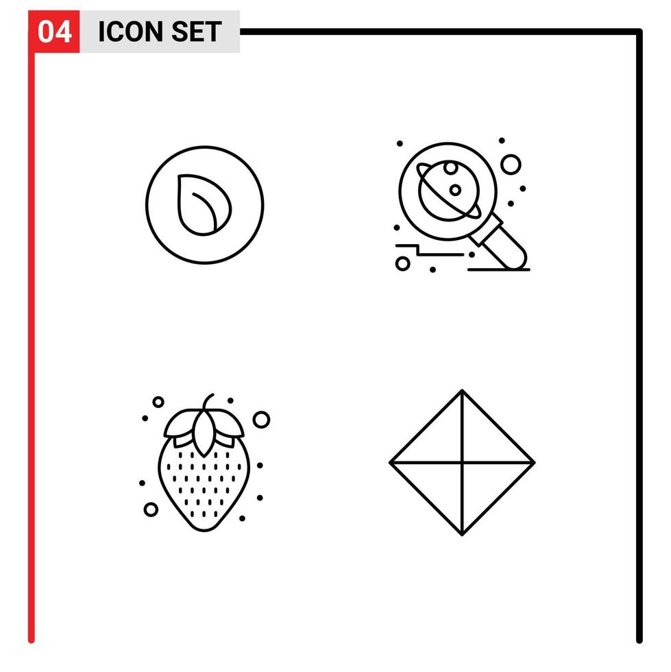 grupo de 4 colores planos de línea de relleno modernos establecidos para elementos de diseño de vectores editables de piña de alimentos de dieta de moneda de pares investigación de moneda criptográfica