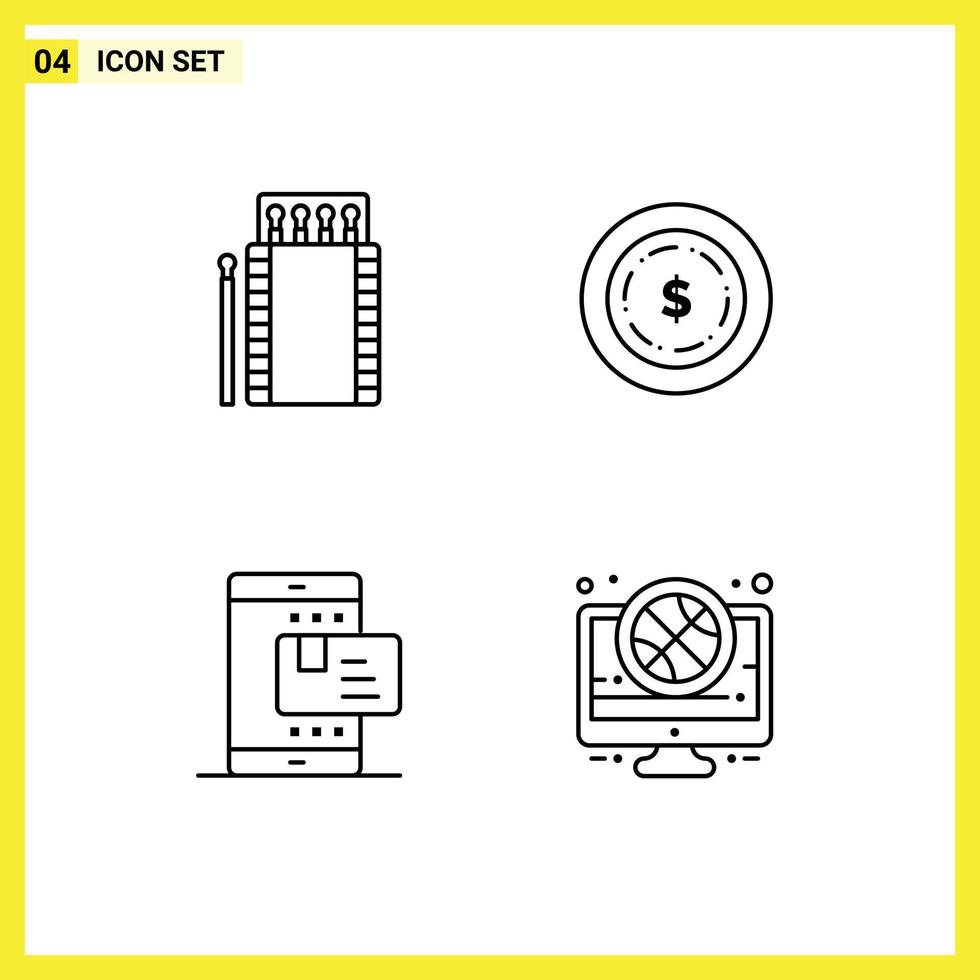 Set of 4 Modern UI Icons Symbols Signs for matches online bonfire dollar rate Editable Vector Design Elements