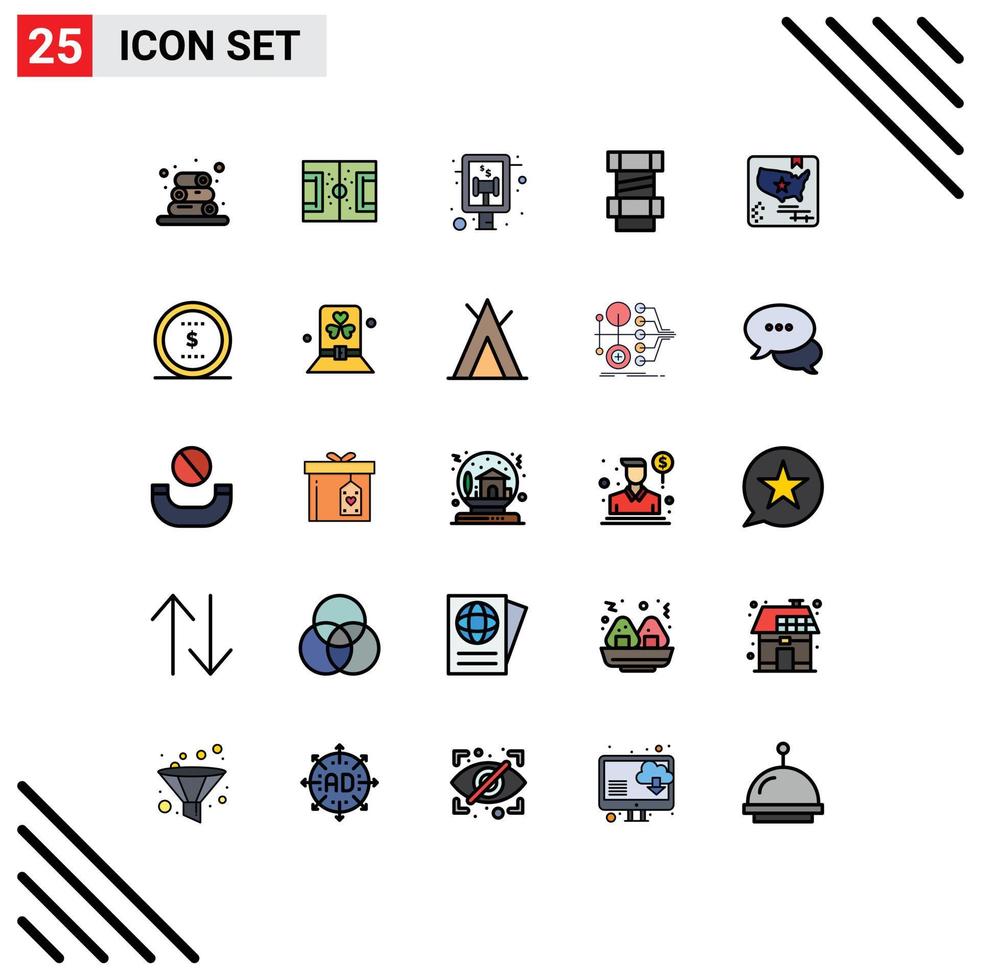 Set of 25 Modern UI Icons Symbols Signs for world flag auction american construction Editable Vector Design Elements