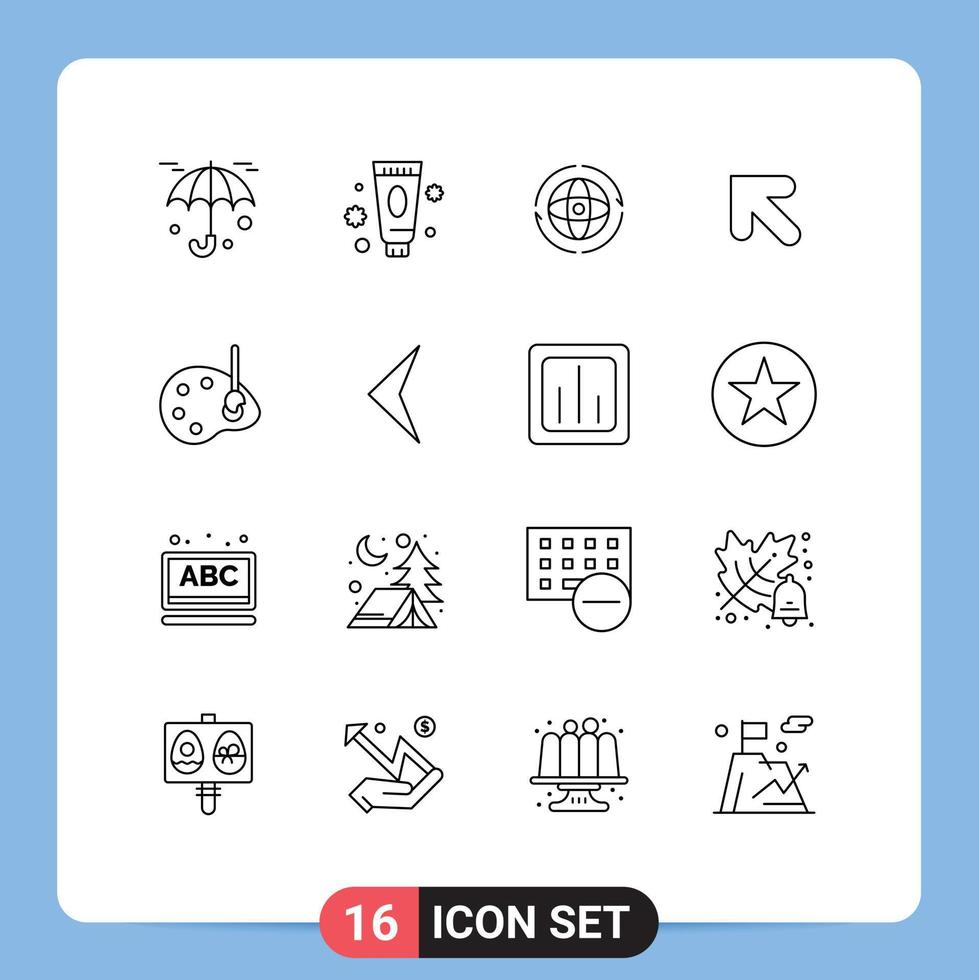 16 User Interface Outline Pack of modern Signs and Symbols of draw left globe up connect Editable Vector Design Elements