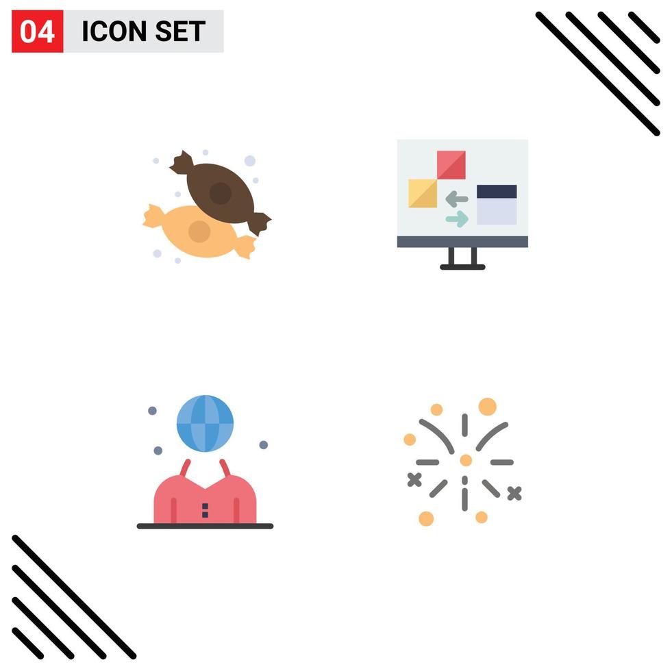 4 Flat Icon concept for Websites Mobile and Apps candy global sweets computer international Editable Vector Design Elements