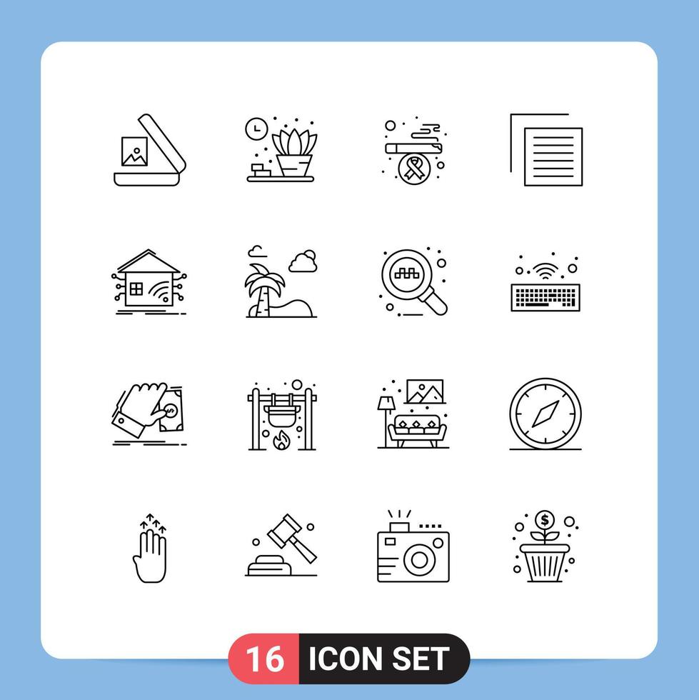 16 Universal Outline Signs Symbols of network house smoking home interface Editable Vector Design Elements