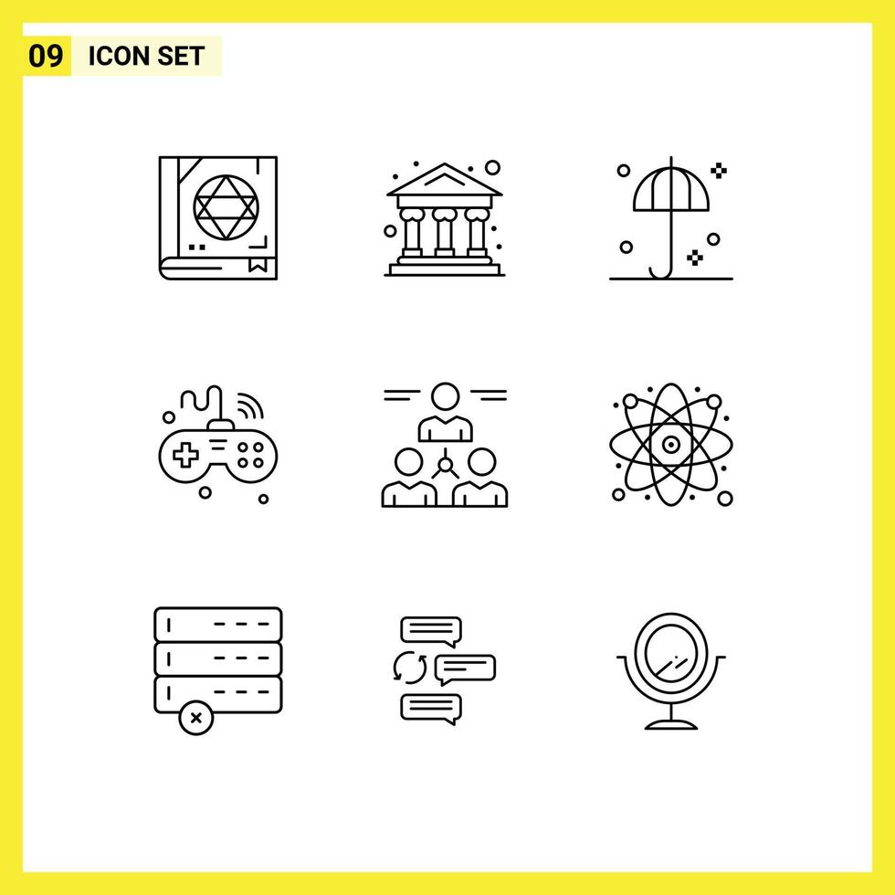 Group of 9 Modern Outlines Set for user wifi safety things internet Editable Vector Design Elements