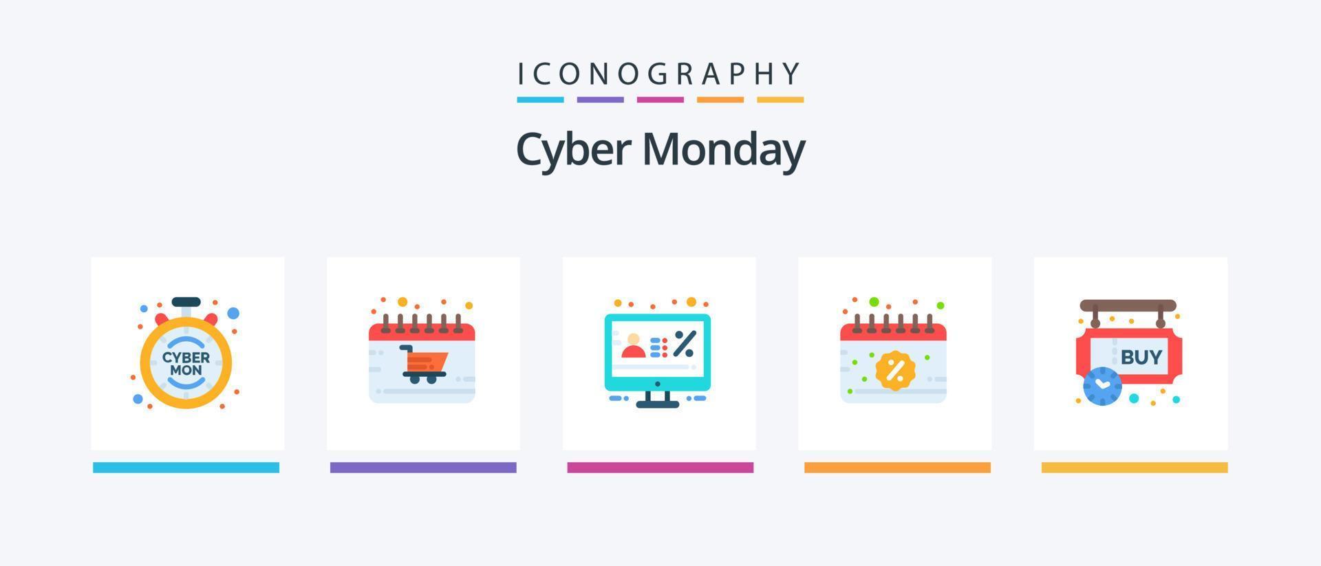 Cyber Monday Flat 5 Icon Pack Including sale. date. shop. calendar. monitor. Creative Icons Design vector