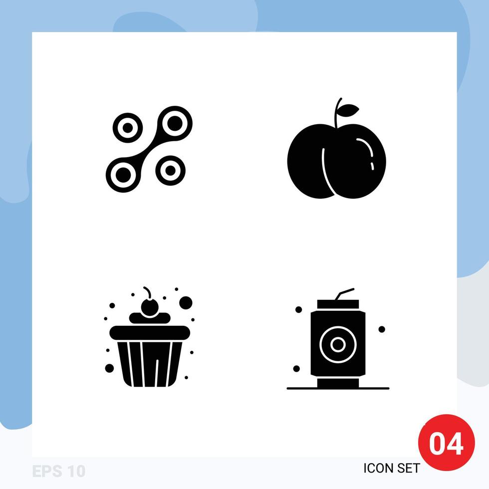 paquete de línea vectorial editable de 4 glifos sólidos simples de radio puede fruta taza alimentos elementos de diseño vectorial editables vector