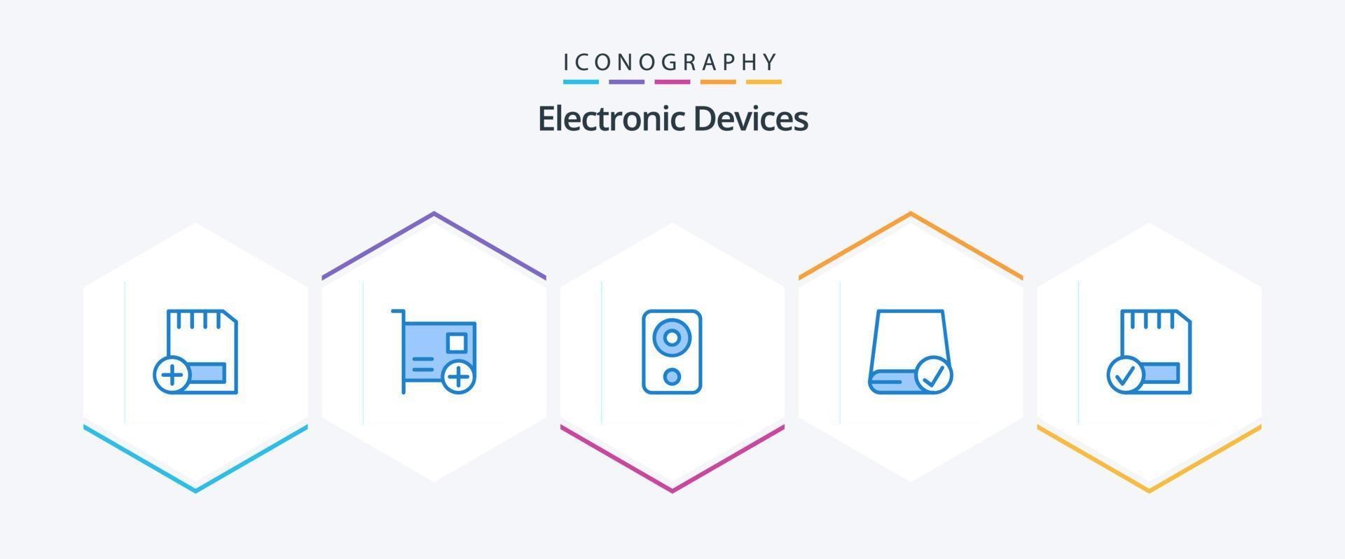 Devices 25 Blue icon pack including connected. card. hardware. gadget. devices vector
