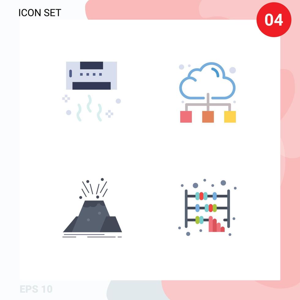 Set of 4 Modern UI Icons Symbols Signs for air disaster summer network volcano Editable Vector Design Elements