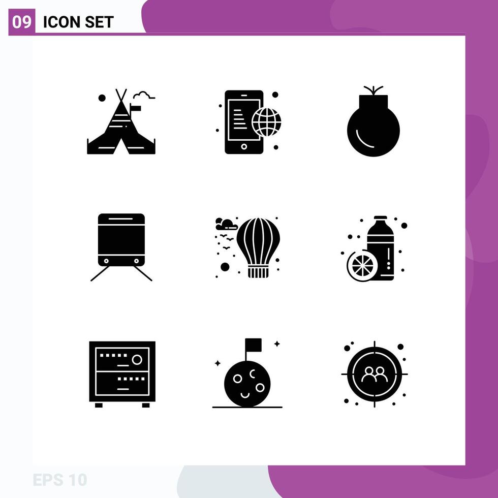 9 Universal Solid Glyph Signs Symbols of hot air gun travel regular Editable Vector Design Elements