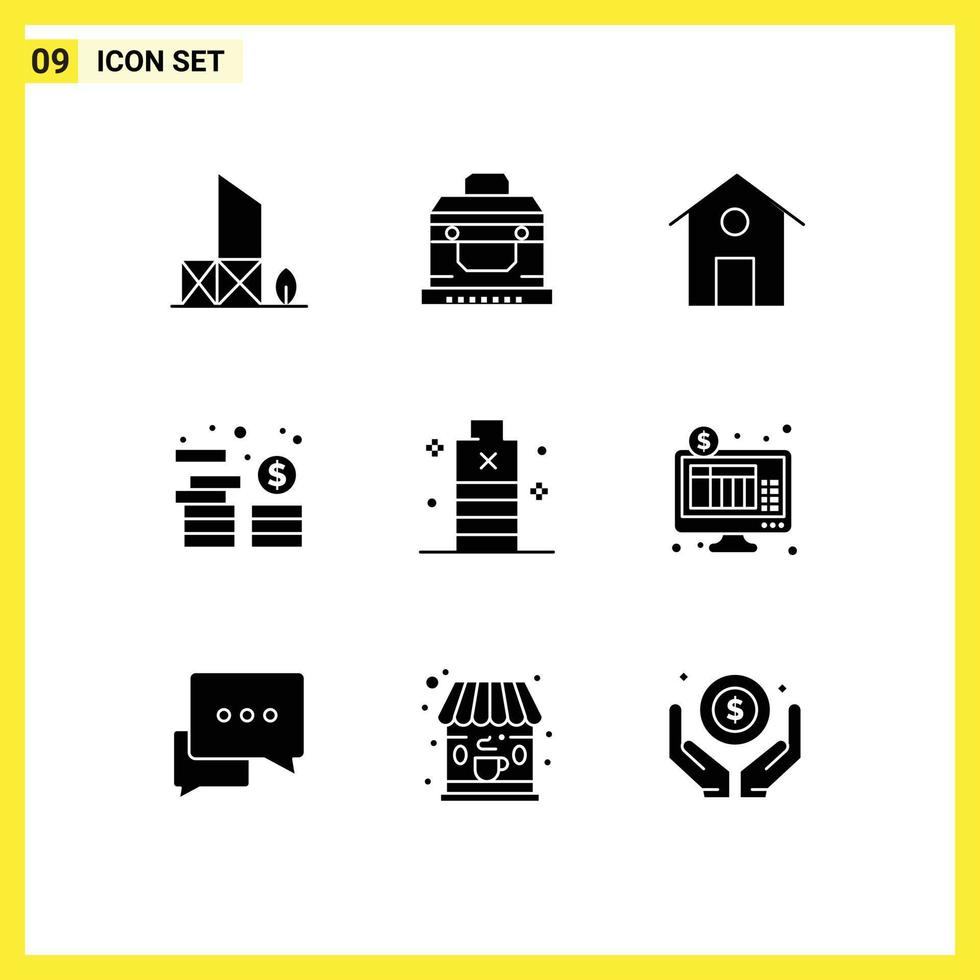 Stock Vector Icon Pack of 9 Line Signs and Symbols for energy coins treasure money asset Editable Vector Design Elements