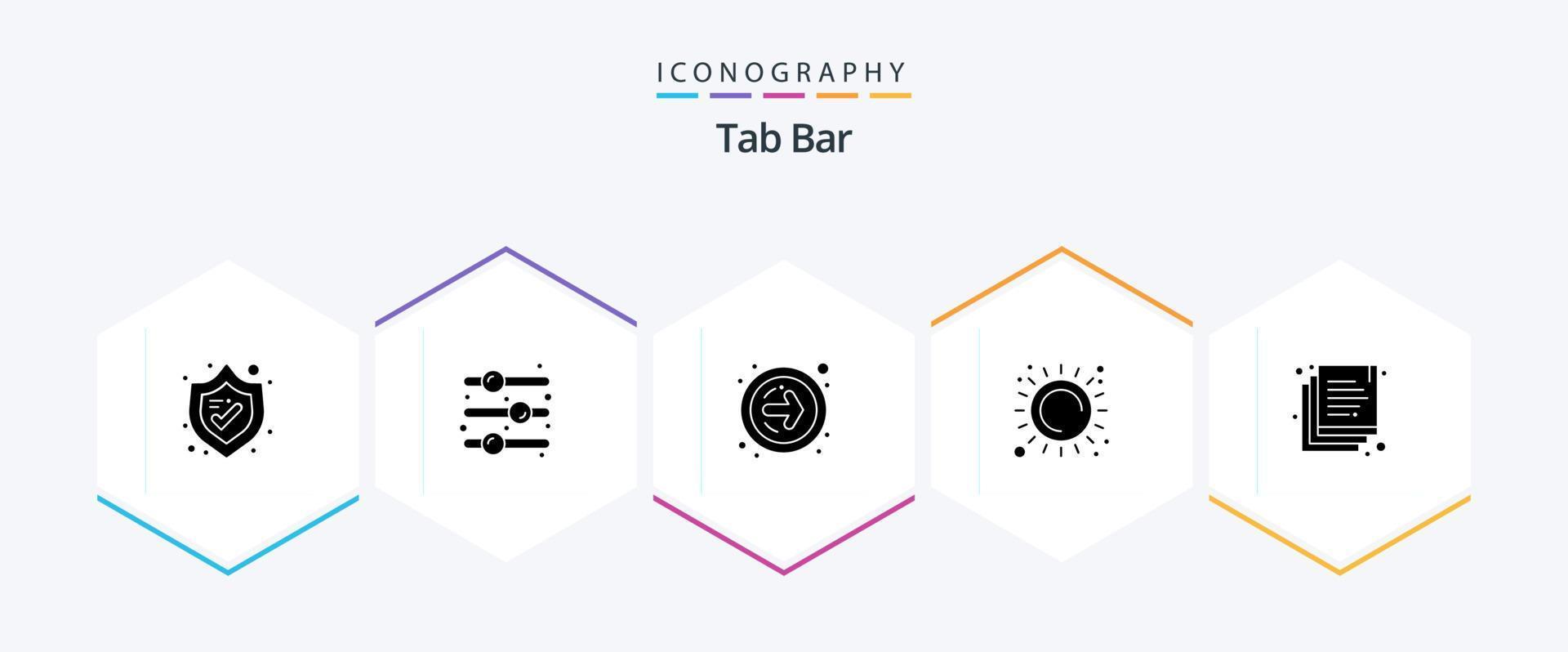 Tab Bar 25 Glyph icon pack including . documents. next. copy. sunlight vector