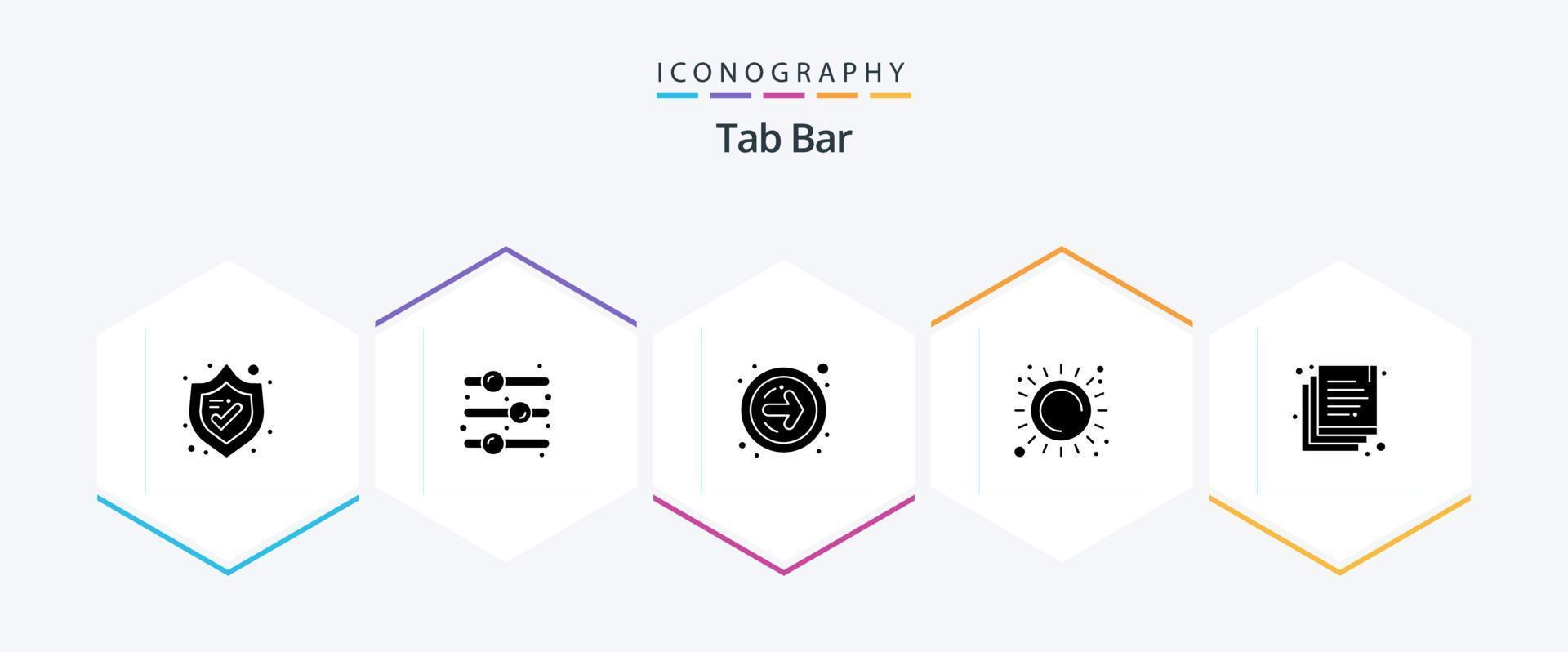 paquete de iconos de 25 glifos de la barra de pestañas que incluye . documentos. próximo. Copiar. luz de sol vector