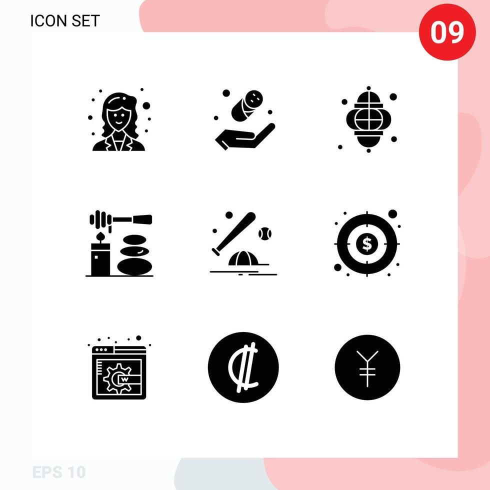 9 iconos creativos signos y símbolos modernos de piedras de bolas masajes de spa ligeros elementos de diseño de vectores editables