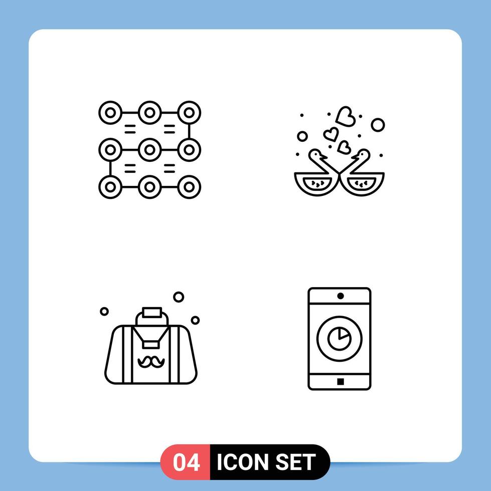 grupo de 4 signos y símbolos de colores planos de línea rellena para elementos de diseño vectorial editables del padre del pato de seguridad de la bolsa de bloqueo vector