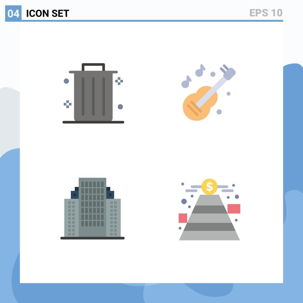 Universal Icon Symbols Group of 4 Modern Flat Icons of business building guitar music finance Editable Vector Design Elements
