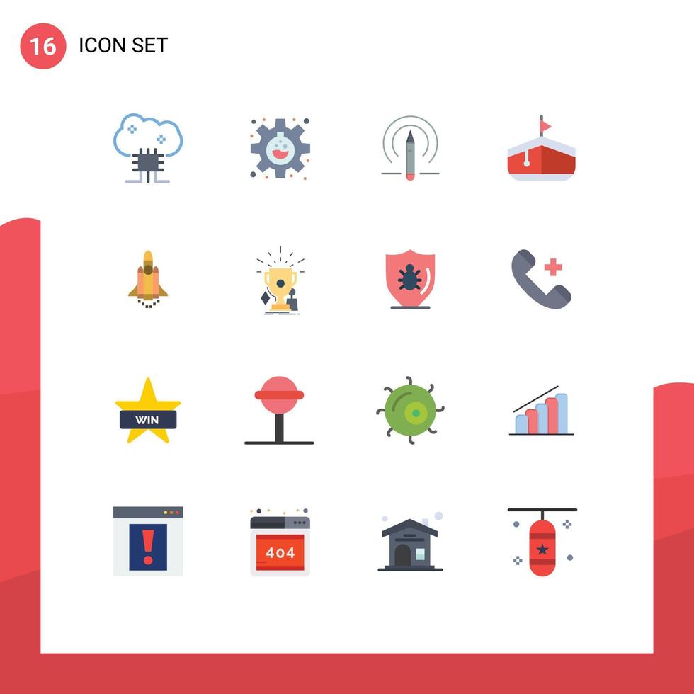 paquete de 16 signos y símbolos modernos de colores planos para medios de impresión web, como el lanzamiento de herramientas de transporte de investigación de transporte, paquete editable de elementos creativos de diseño de vectores