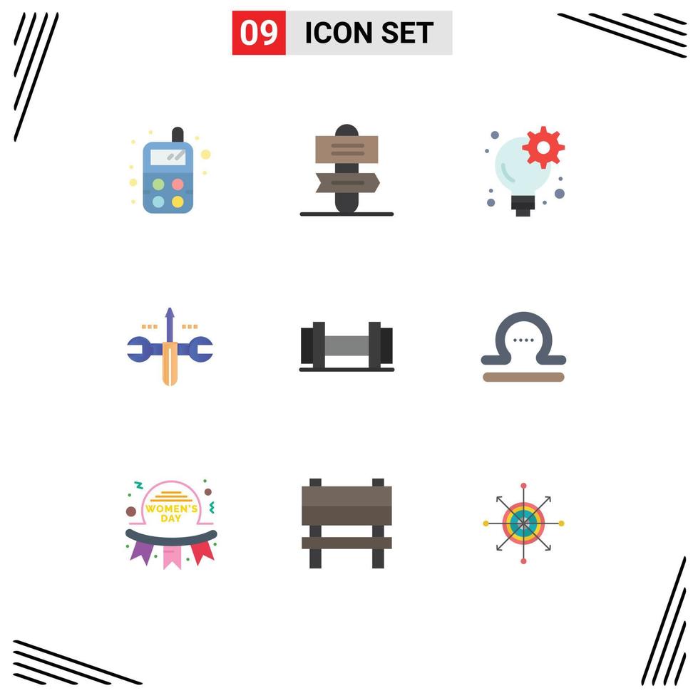Group of 9 Modern Flat Colors Set for libra tools businessman dumbbells screwdriver Editable Vector Design Elements