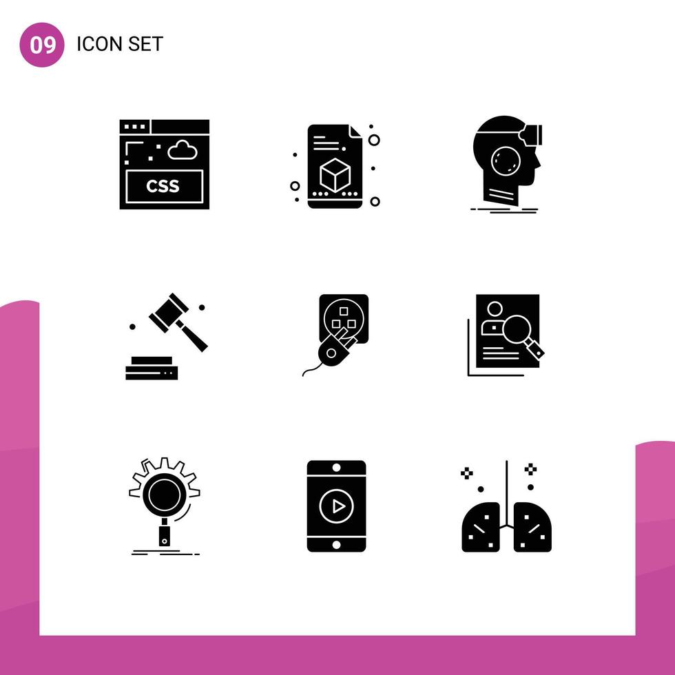 Stock Vector Icon Pack of 9 Line Signs and Symbols for electric plug headset law copyright Editable Vector Design Elements